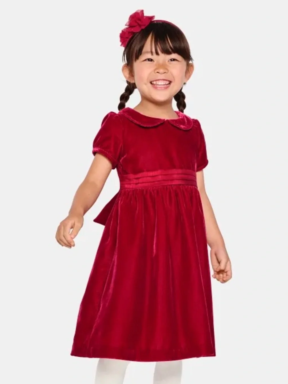 Girls' Velvet Holiday Dress in Deep Red size 6